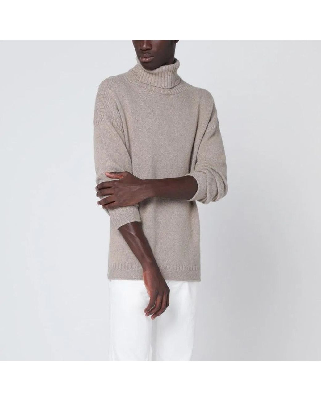 Loro Piana Brown Greige Cashmere Turtleneck Sweater for men