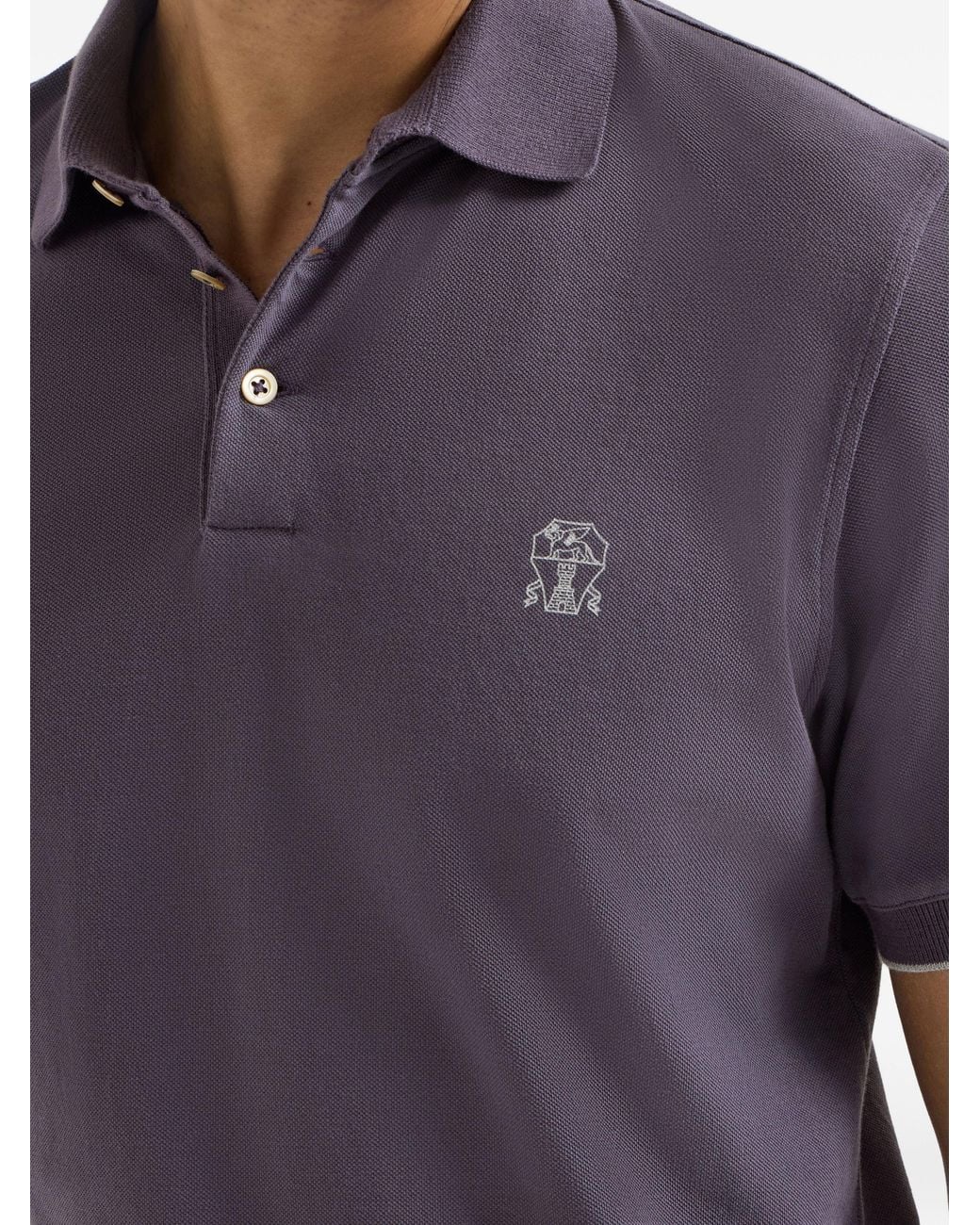 Brunello Cucinelli Purple Cotton-Piqué Polo Shirt With Logo for men