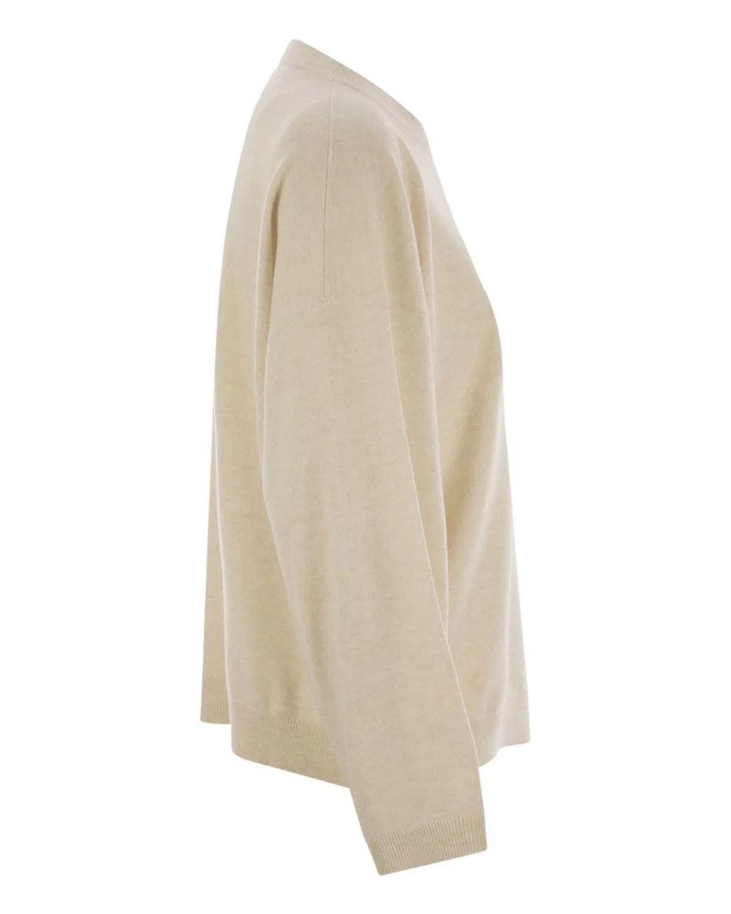 Brunello Cucinelli Natural Virgin Wool, Cashmere And Silk Sweater With Shiny Pocket Detail