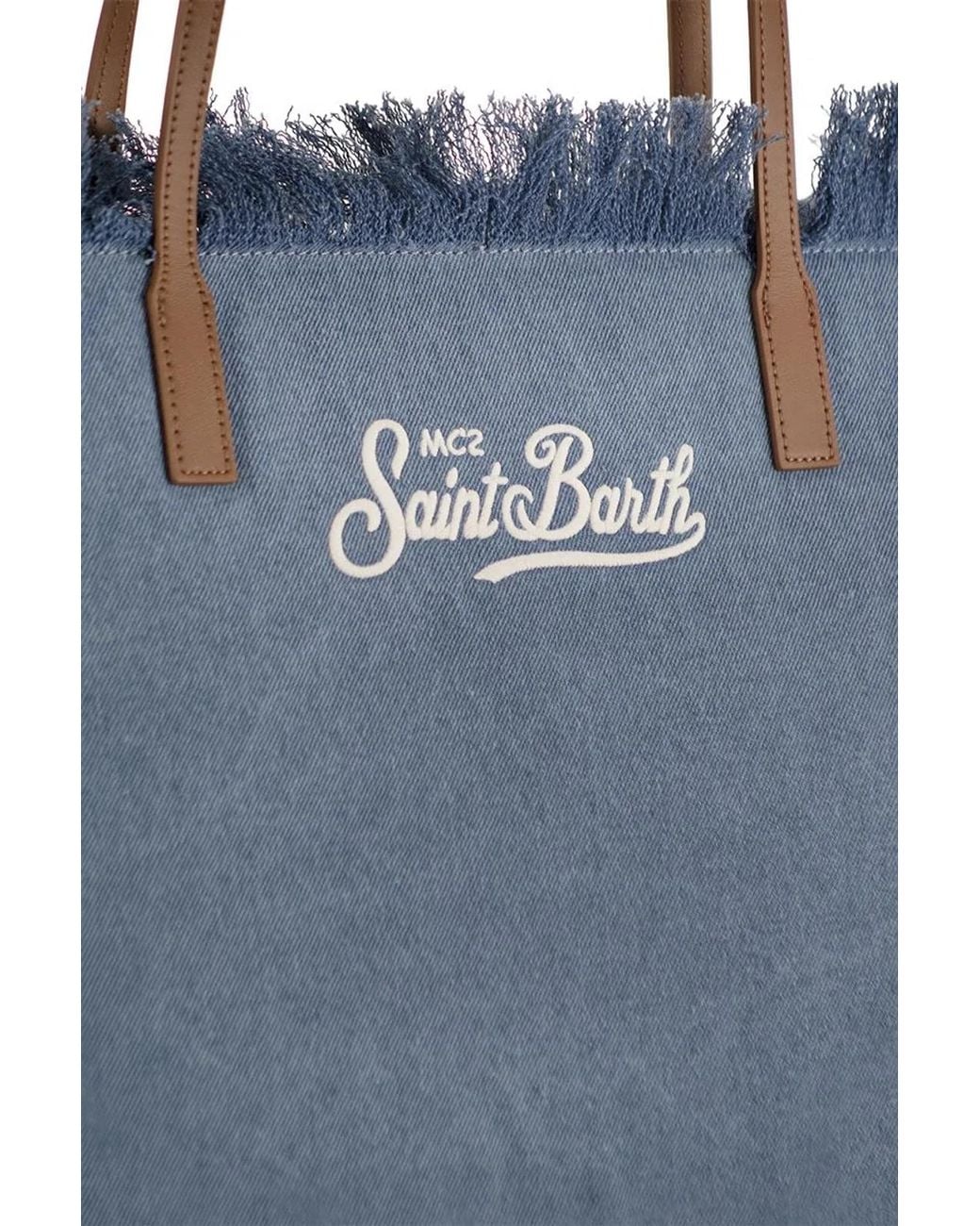 Mc2 Saint Barth Blue City Denim Shopper Bag With Embroidered Logo