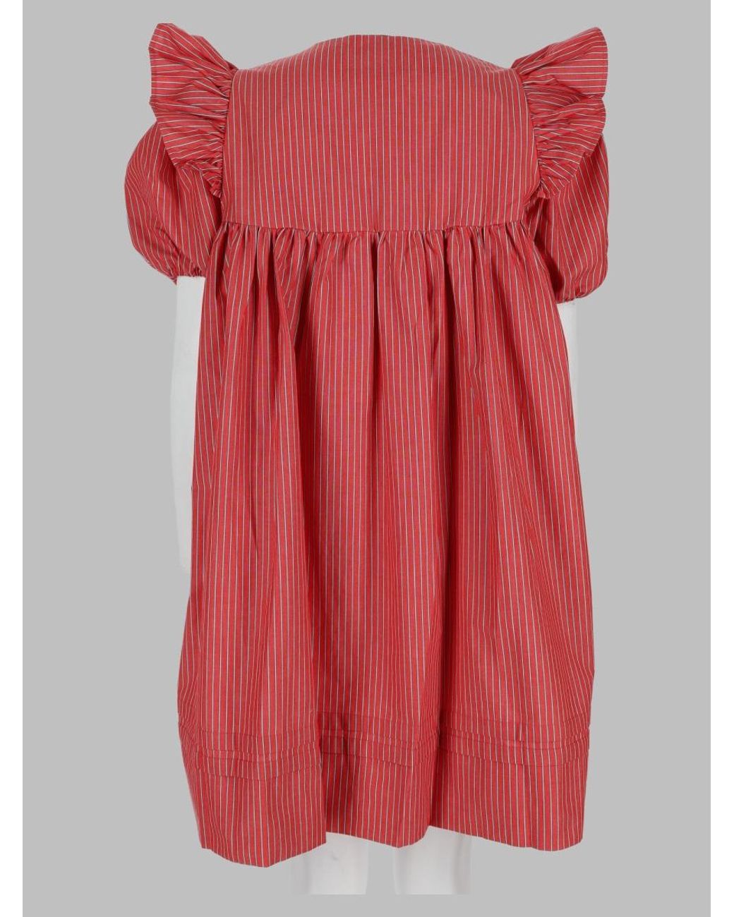 Ganni Red Striped Puff Sleeve Button Front Dress