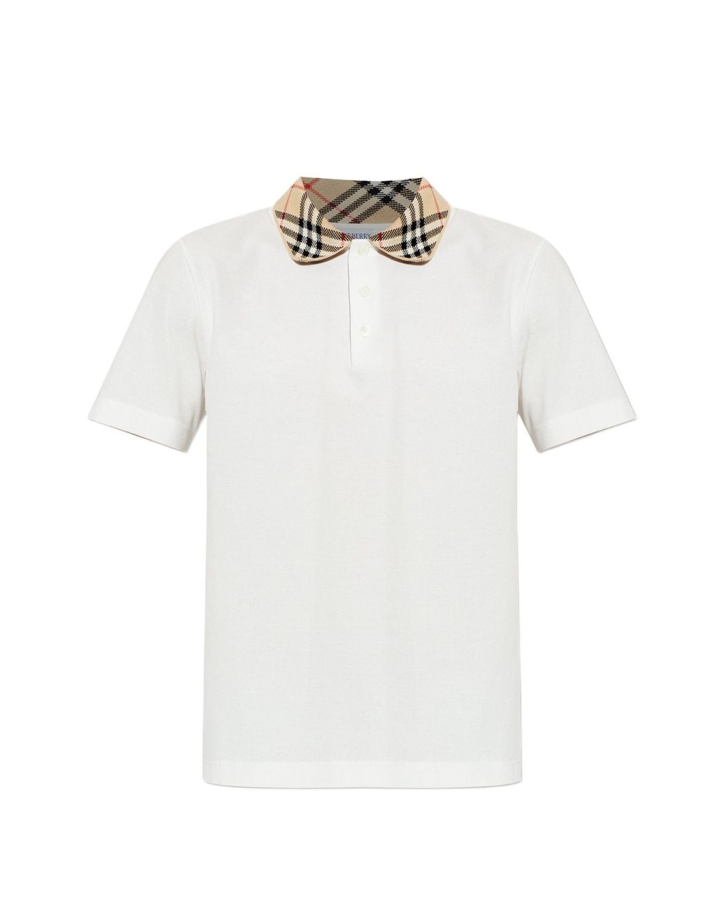 Burberry White Check-Collar Polo Shirt for men