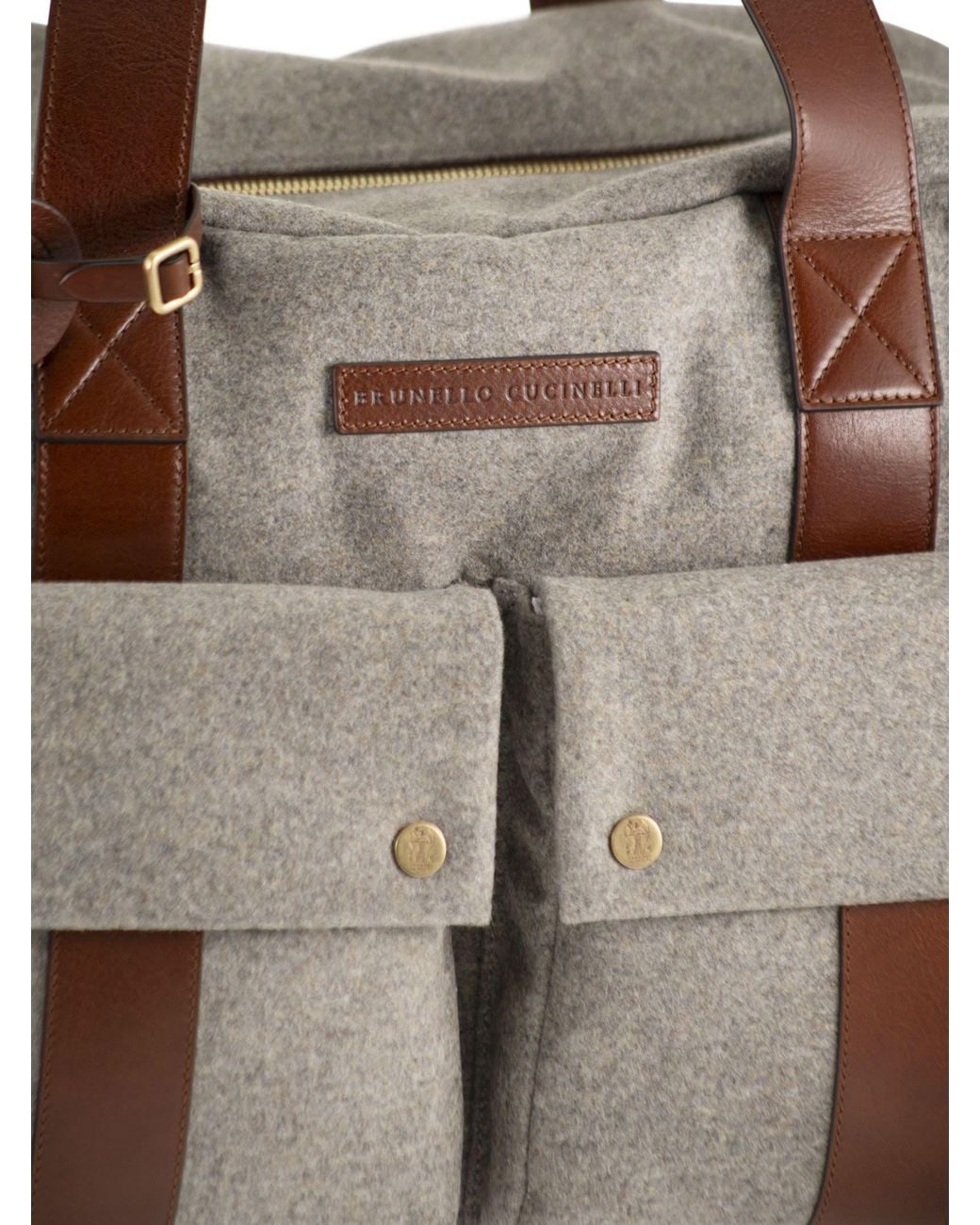 Brunello Cucinelli Brown Wool And Cashmere-Blend Travel Bag With Leather Details for men