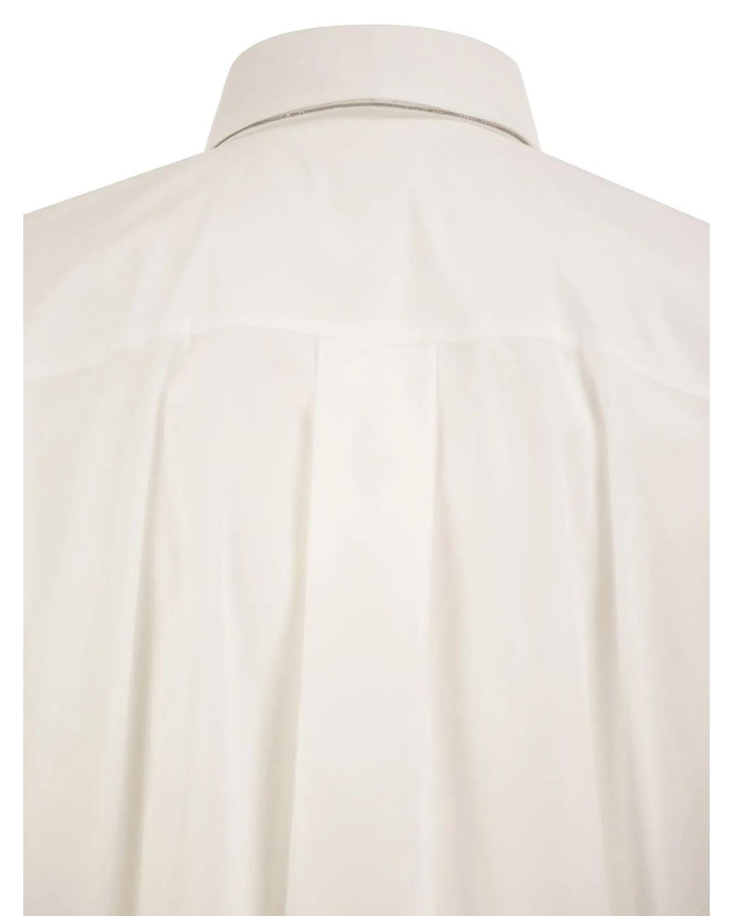 Brunello Cucinelli White Stretch Cotton Shirt With Tie
