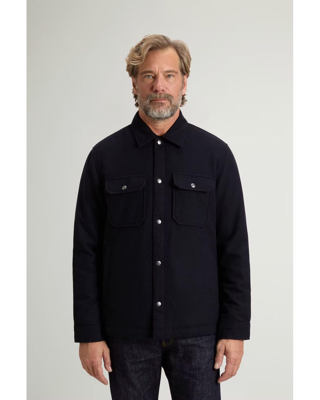 Woolrich Blue Padded Alaskan Wool-Blend Overshirt for men