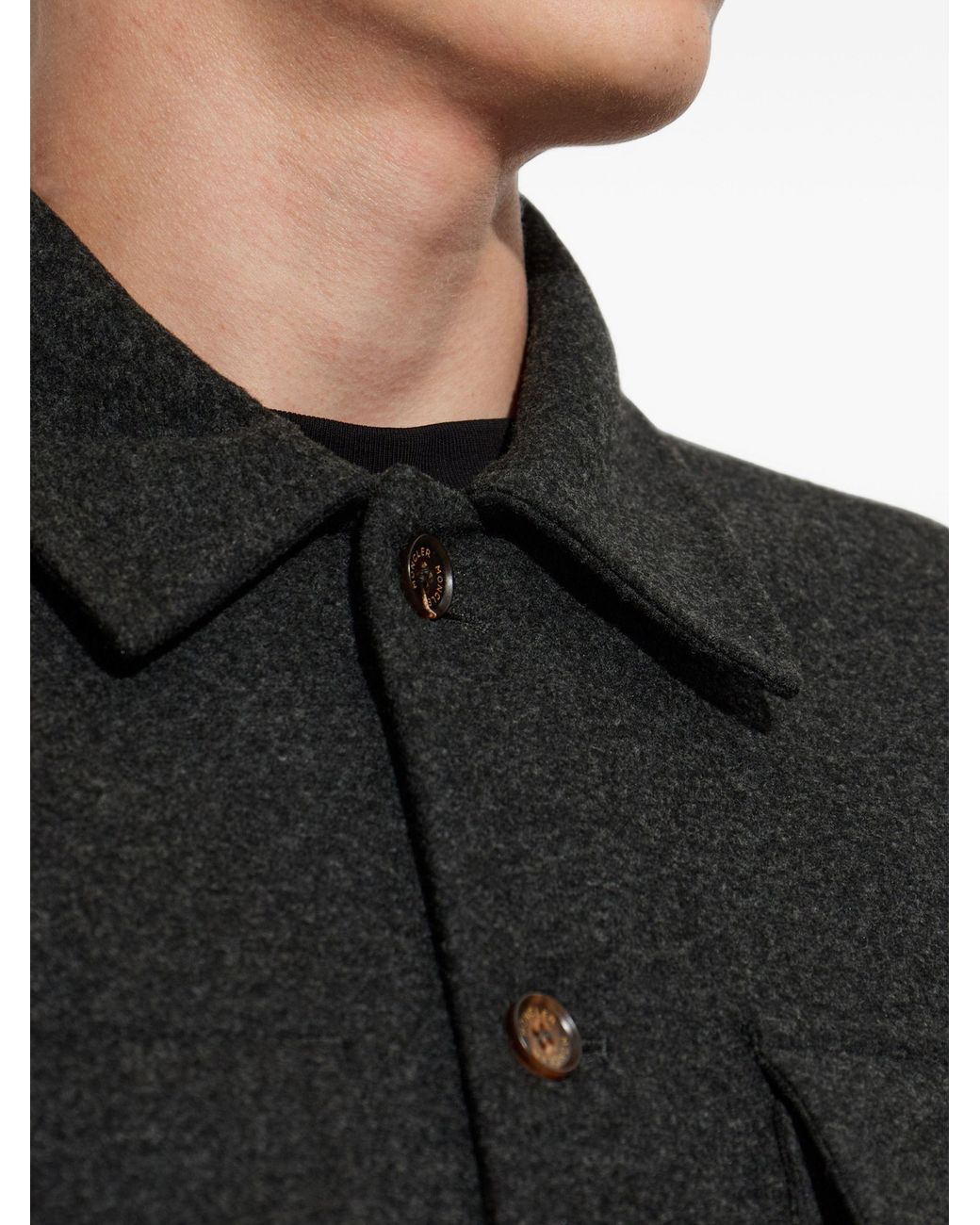 Moncler Black Button-Front Wool Overshirt Jacket for men