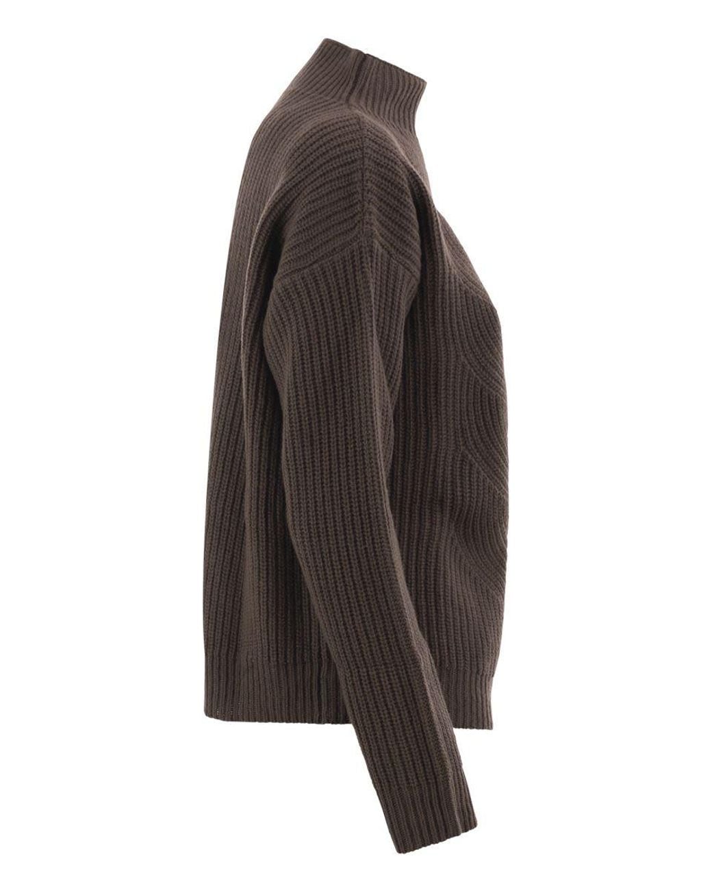 Herno Brown Pure Wool Jumper With Textured Knit And High Neck