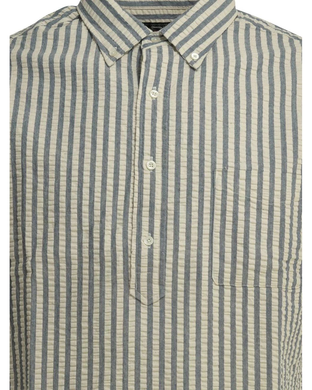 Beams Plus Gray Casual Cotton Seersucker Shirt for men