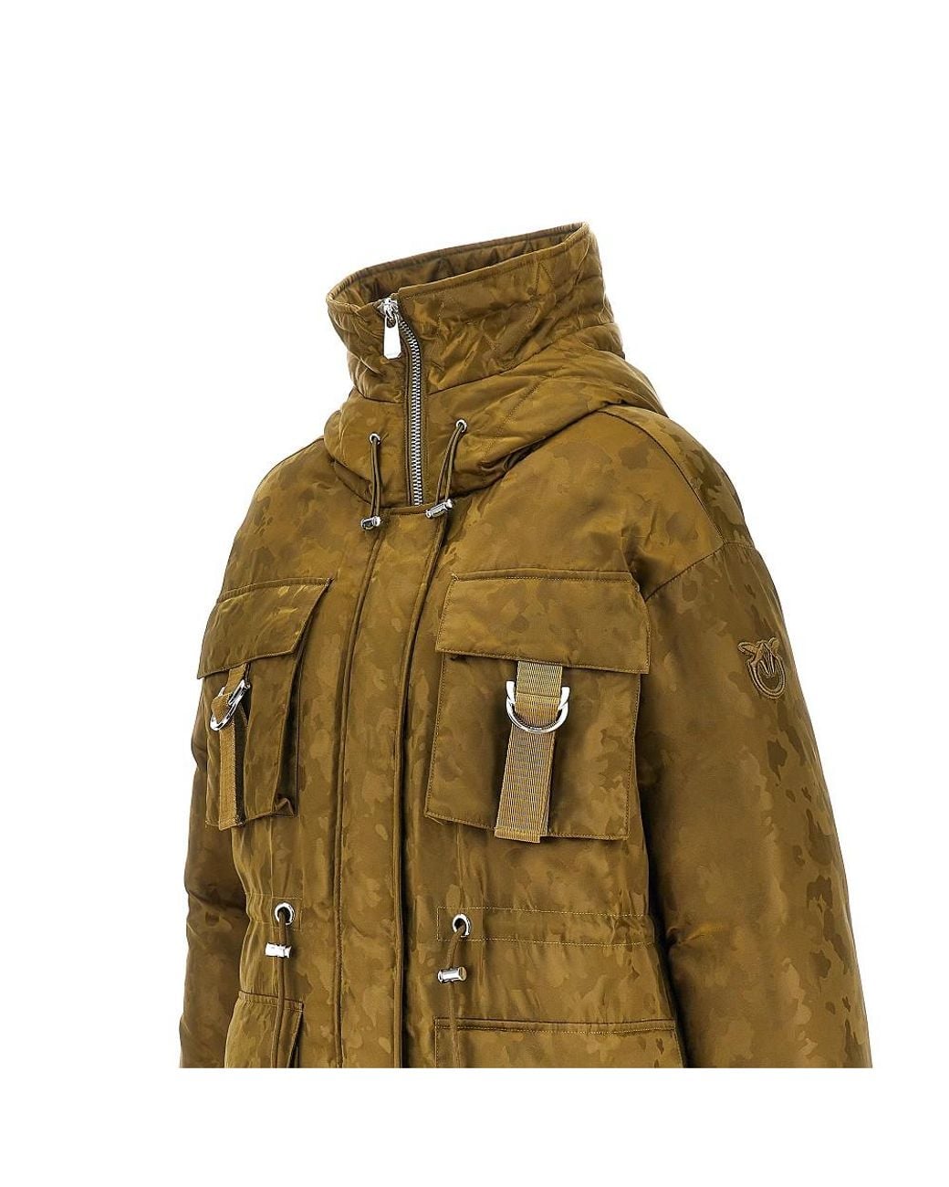 Pinko Green Camouflage Technical Satin Down Jacket