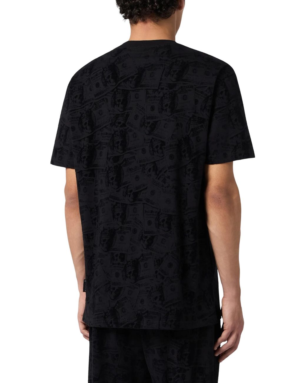 Philipp Plein Black Dollar-Print Logo-Plaque T-Shirt for men