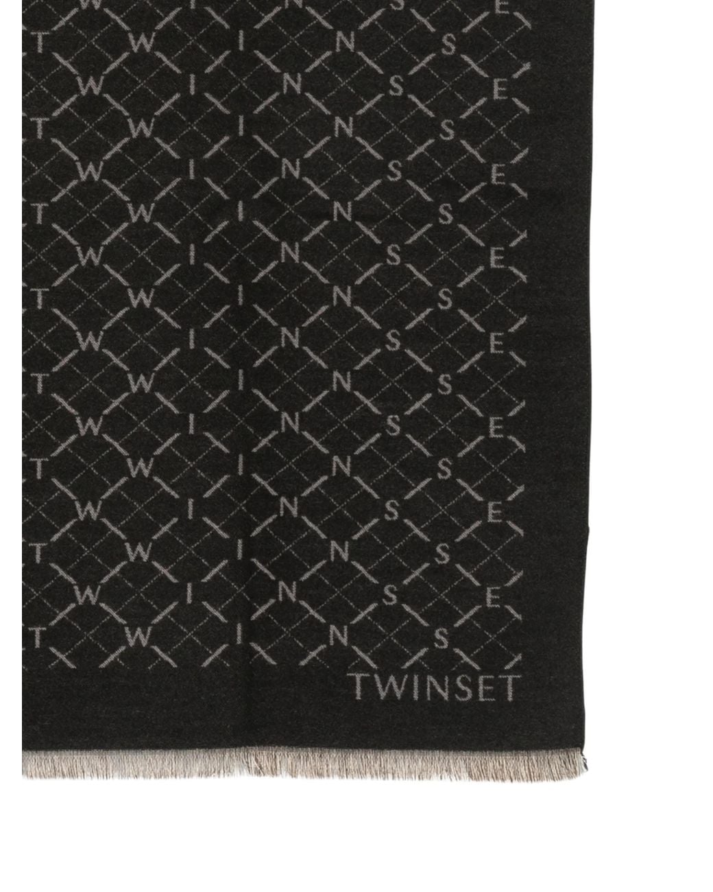 Twinset Black Logo-Pattern Frayed Scarf