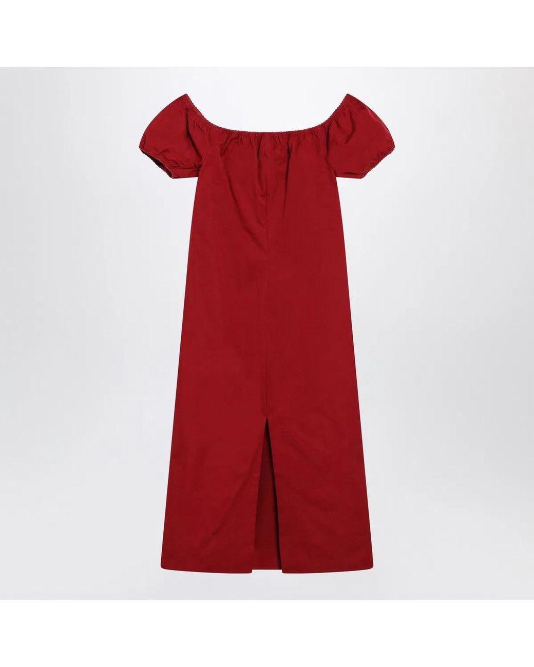 Miu Miu Red Midi Dress With Offtheshoulder Design And Logo Detail