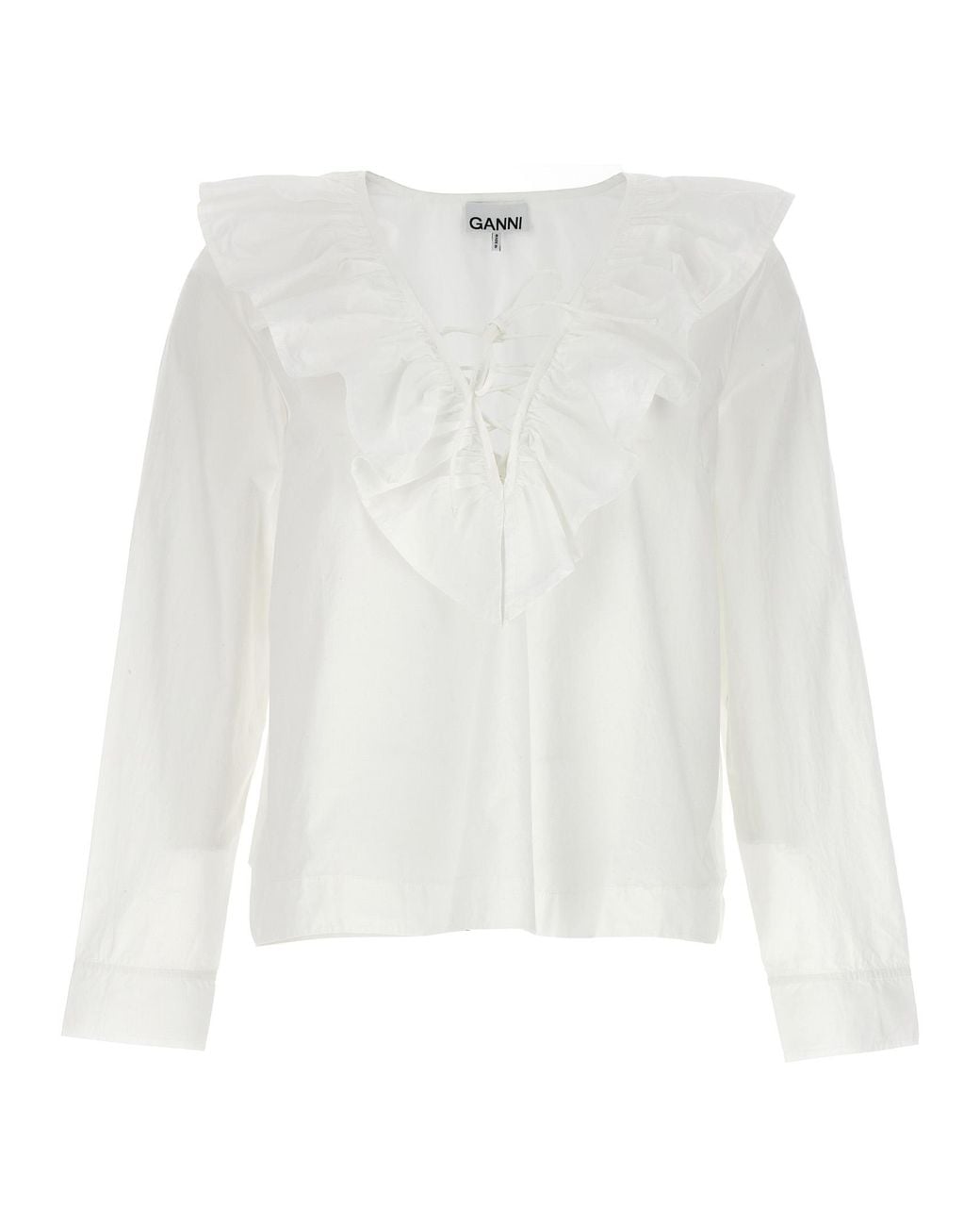 Ganni White Ruffles Shirt