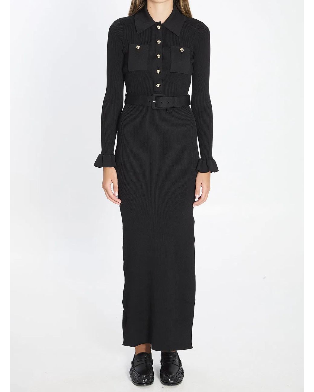 Self-Portrait Black Ribbed Knit Maxi Dress