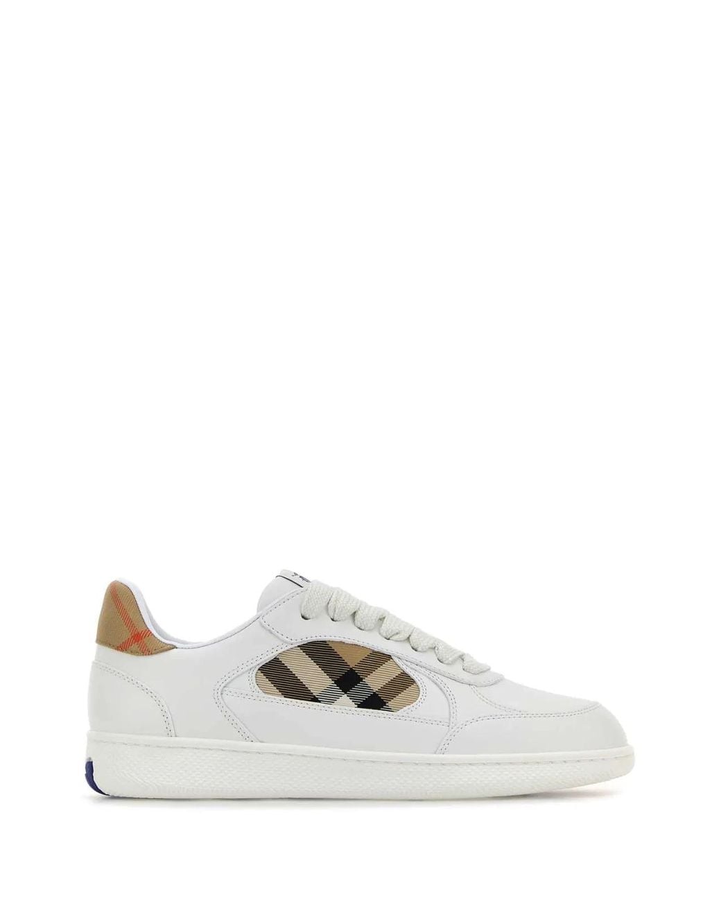 Burberry White Terrace Calfskin Leather Sneakers With Vintage Check Details