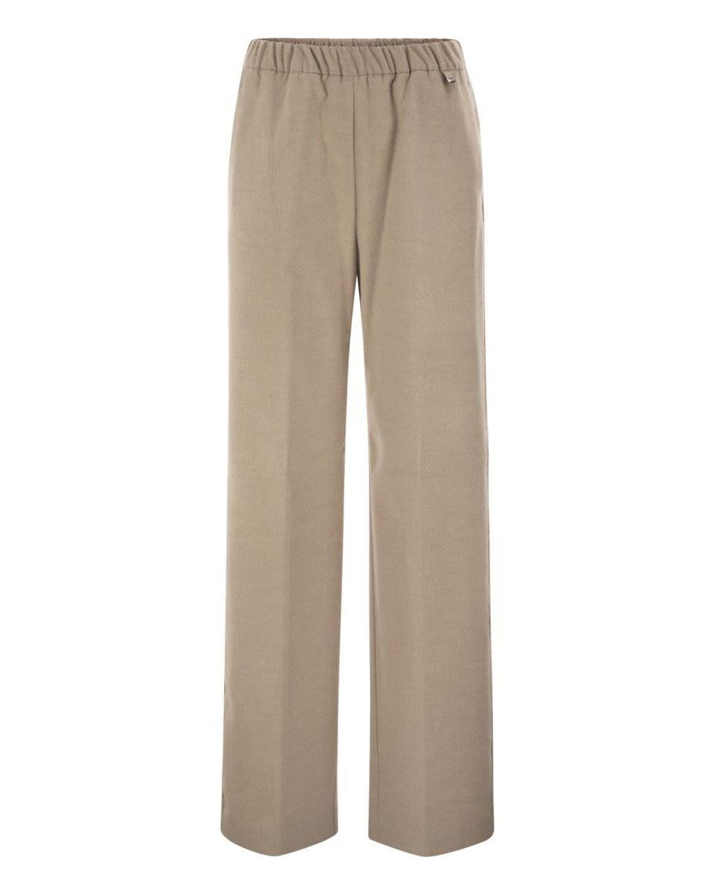 Herno Natural Wide-Leg Flannel-Effect Trousers With Elasticated Waistband