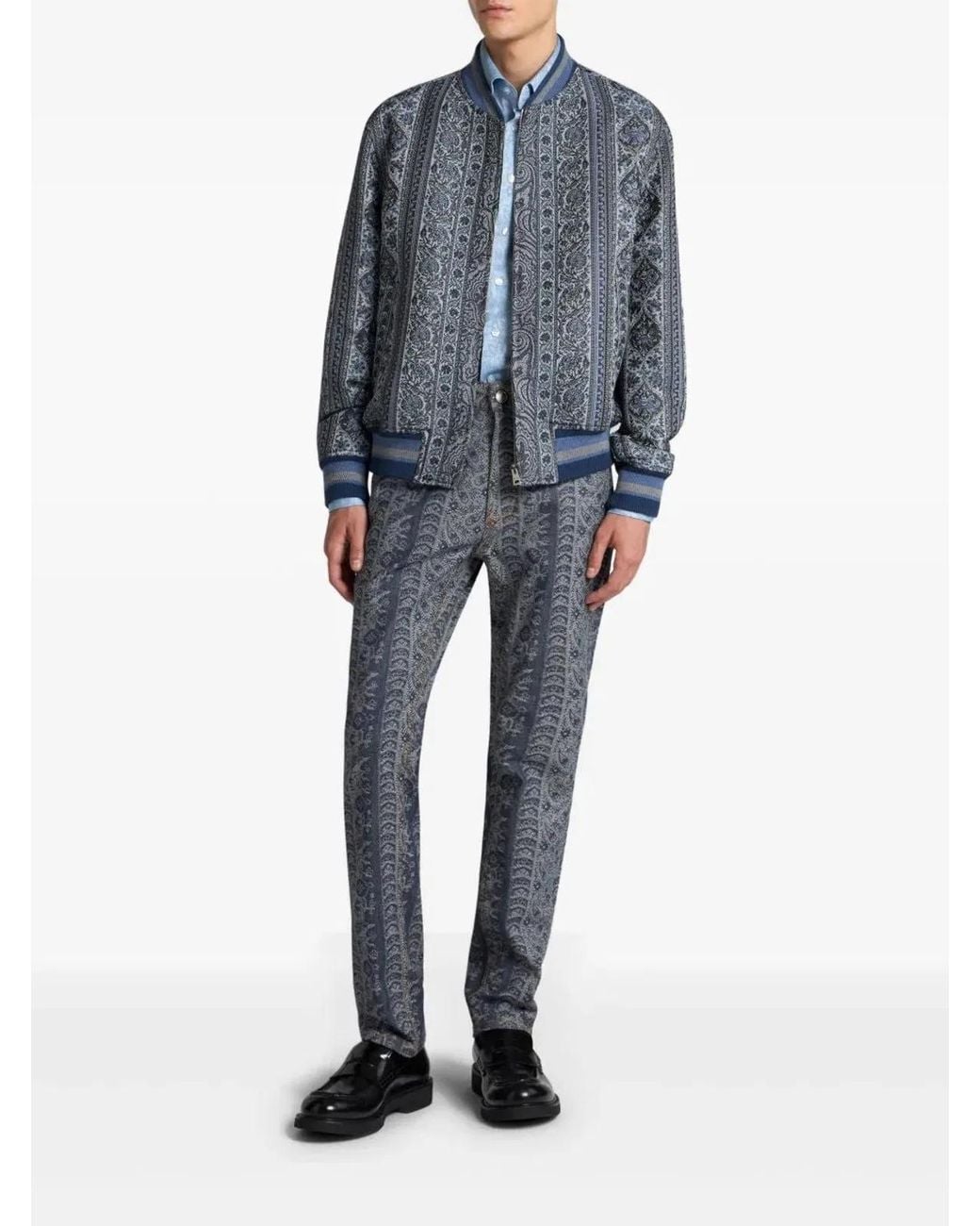 Etro Blue Floral Jacquard Bomber Jacket for men