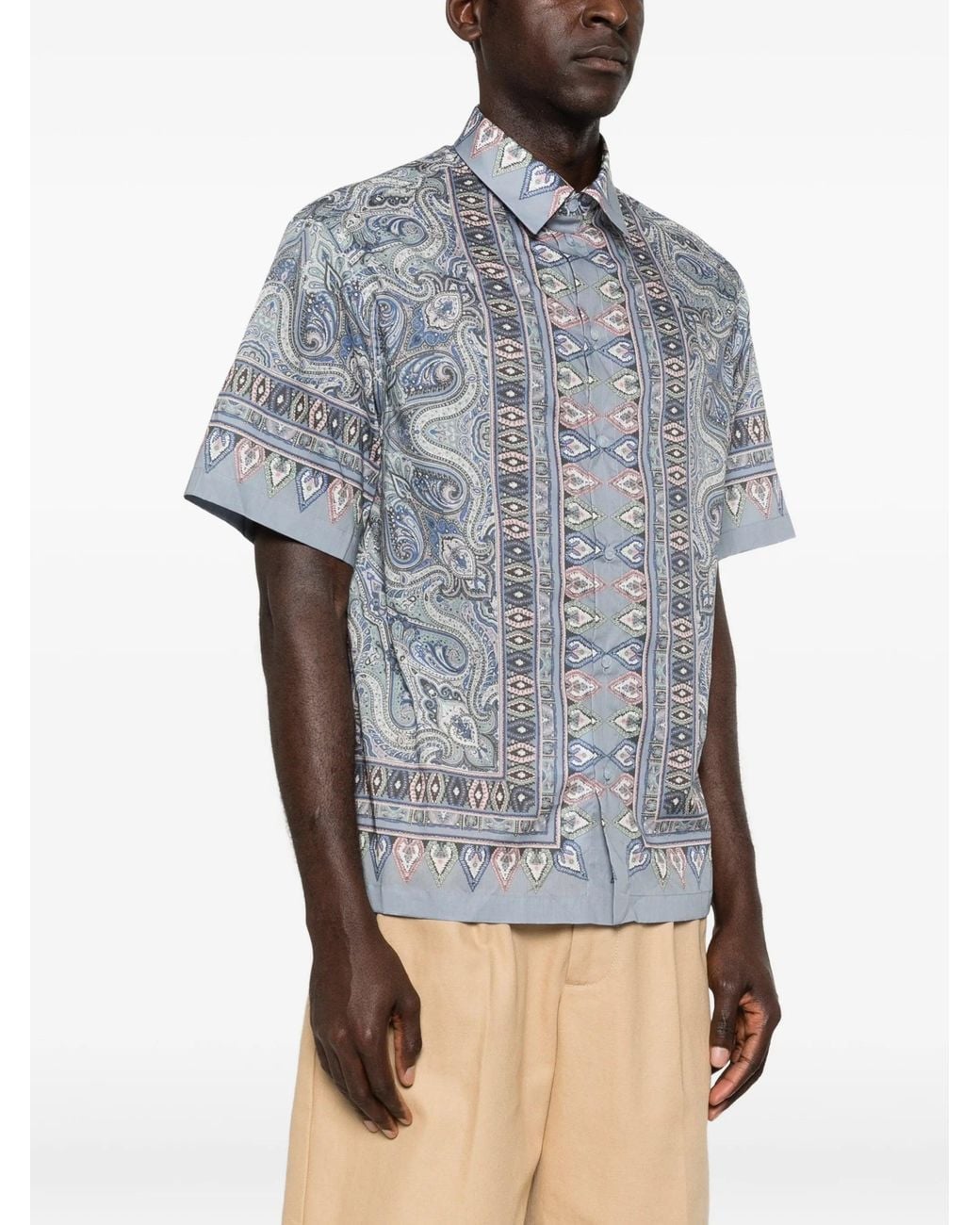Etro Blue Cotton Easy Short Sleeve Shirt