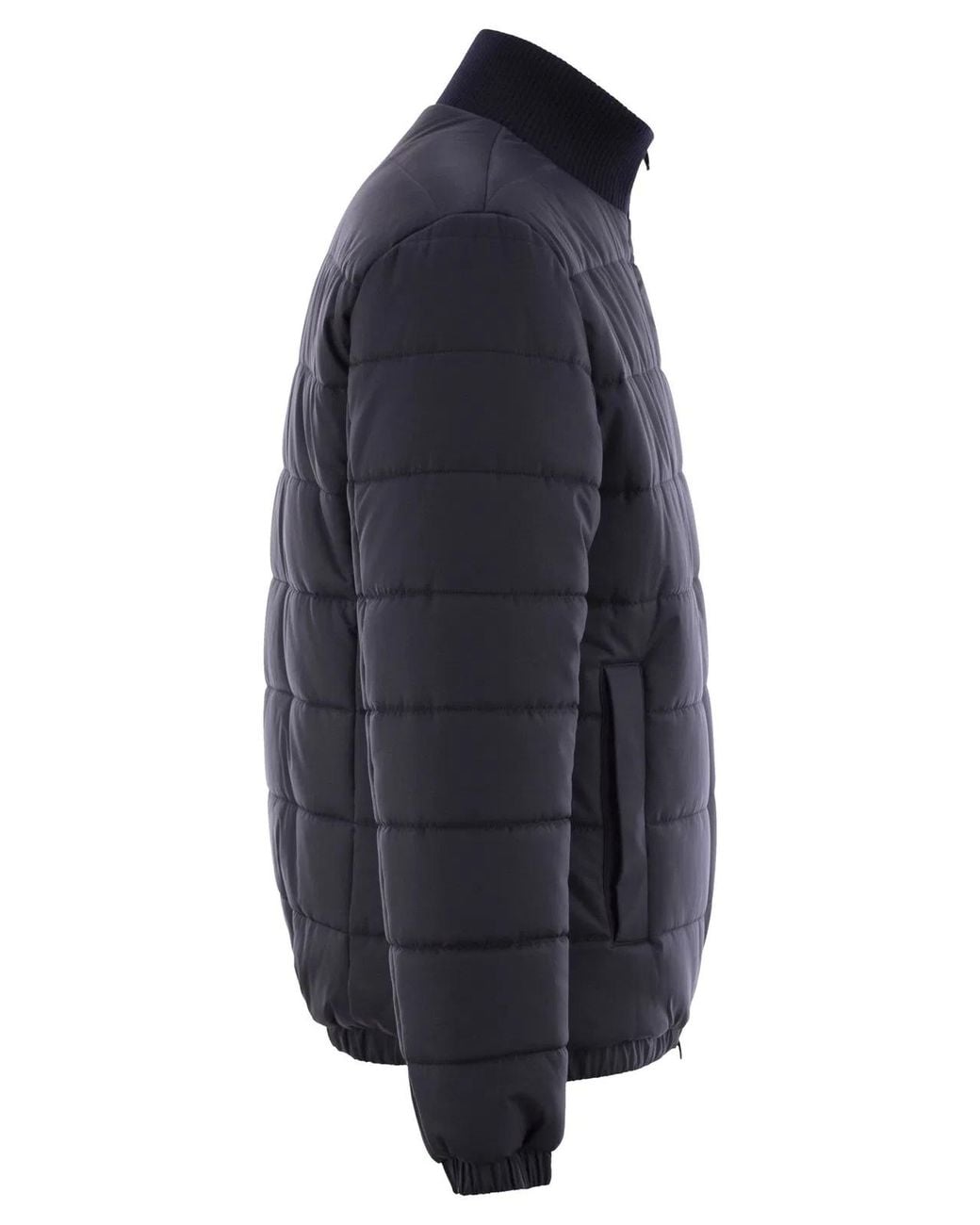 Kiton Blue Technical Fabric Bomber Jacket for men