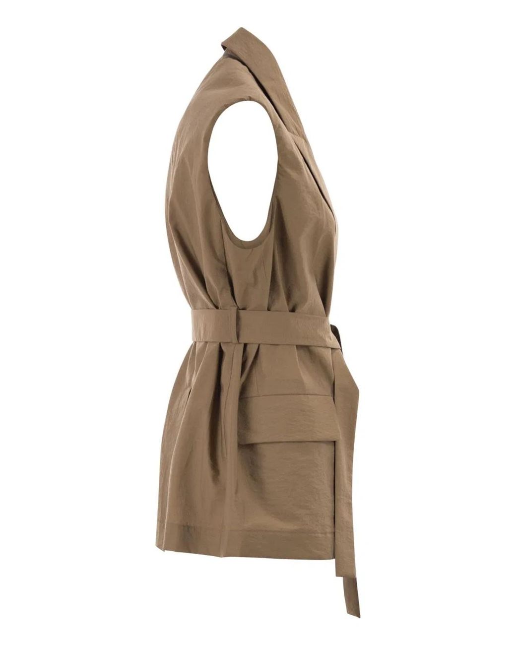 Brunello Cucinelli Brown Techno Cotton Poplin Waistcoat With Belt And Pendant