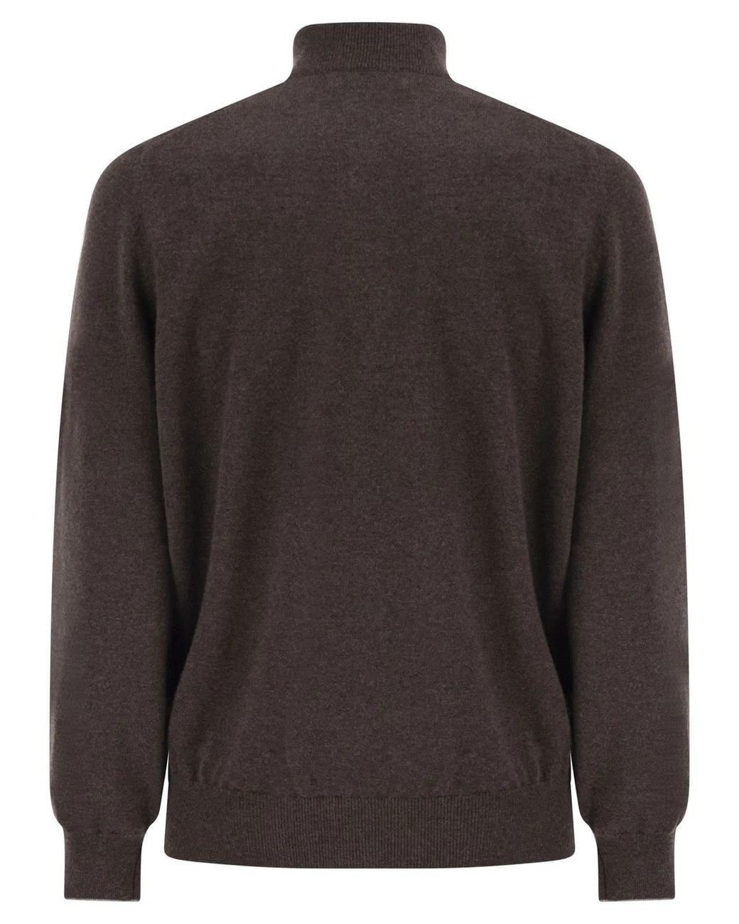 Brunello Cucinelli Brown Cashmere Turtleneck Sweater With Zipper for men