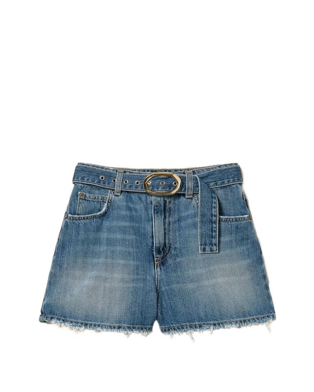 Twinset Blue Frayed Hem Denim Shorts