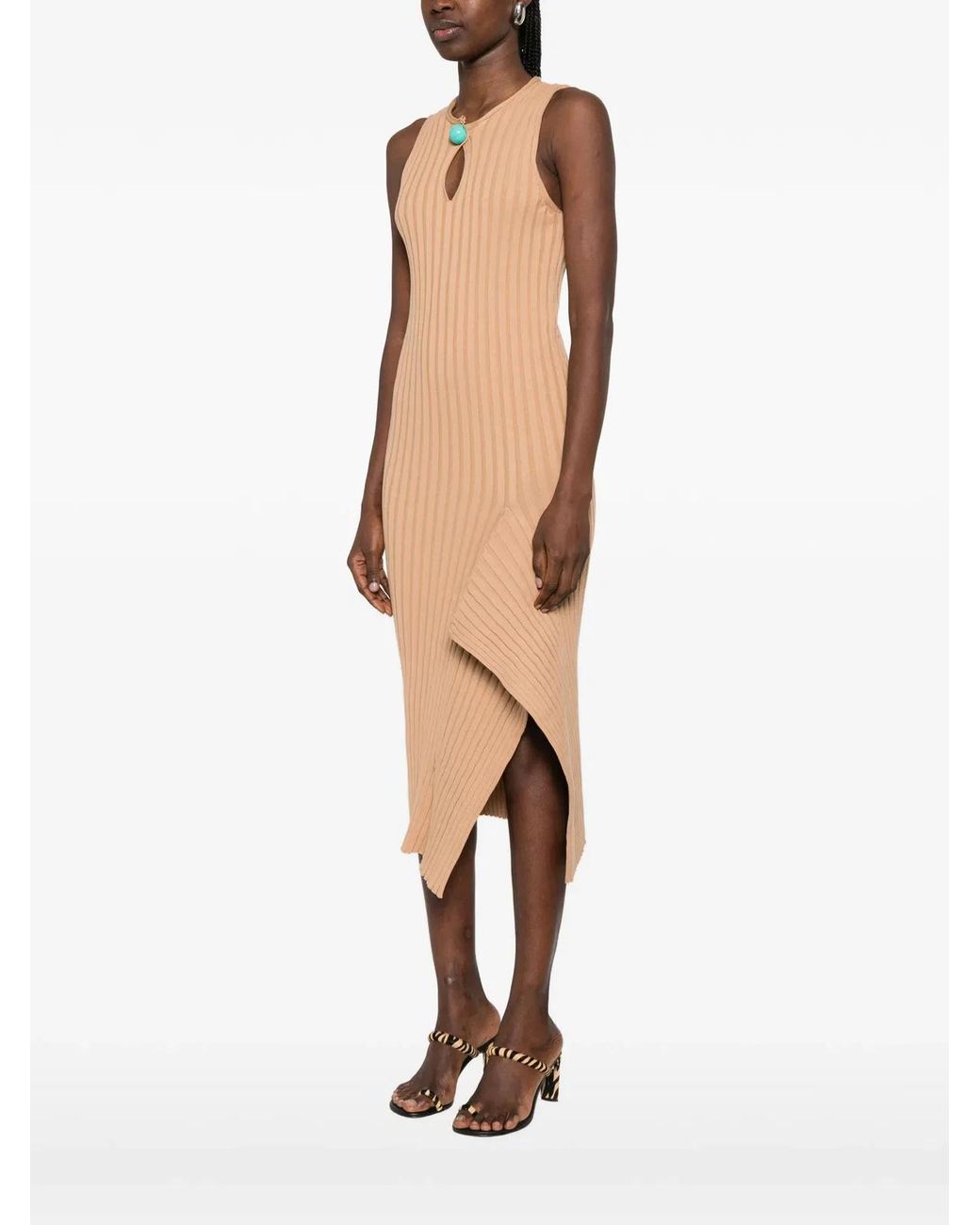 Stella McCartney White Sleeveless All-Over Ribbed Knit Dress With Zip Closure