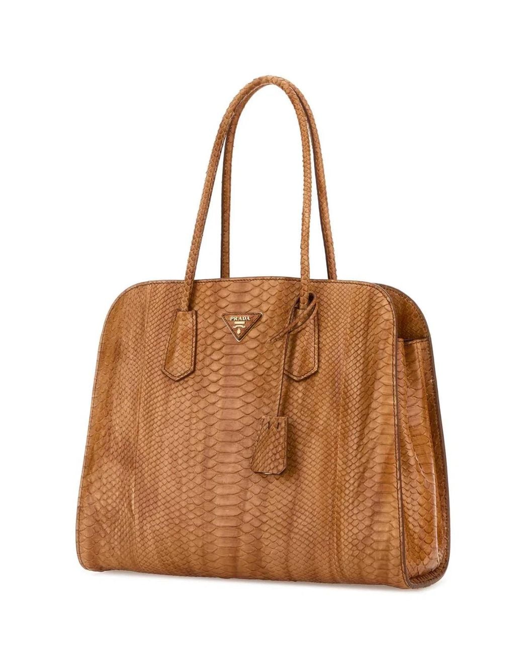 Prada Brown Orange Leather Shopping Bag