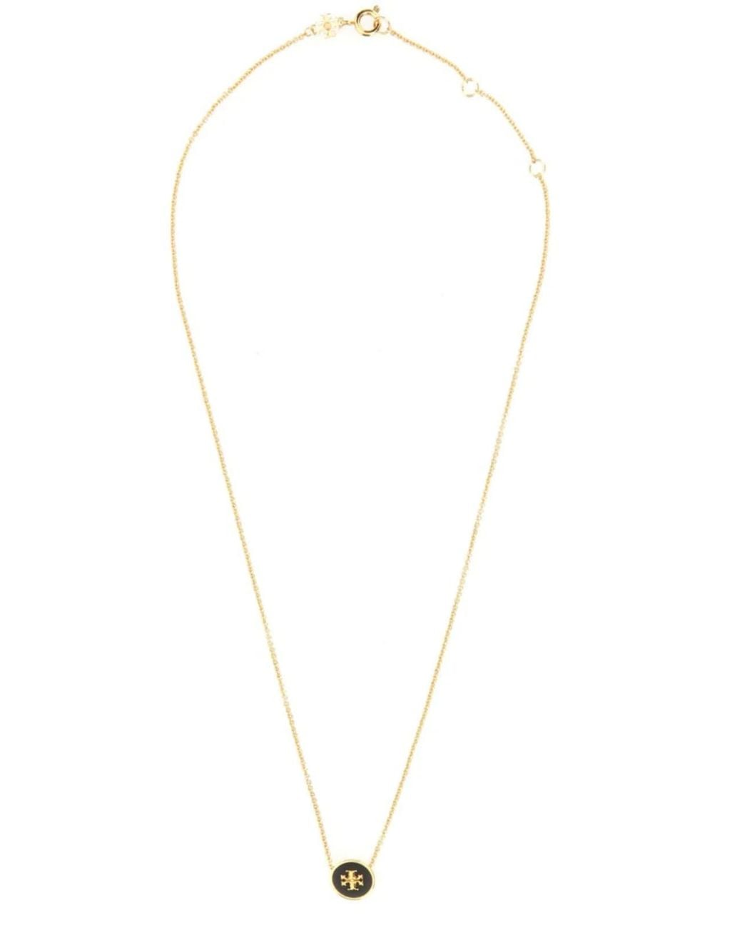 Tory Burch White Icon Enamel Pendant Necklace