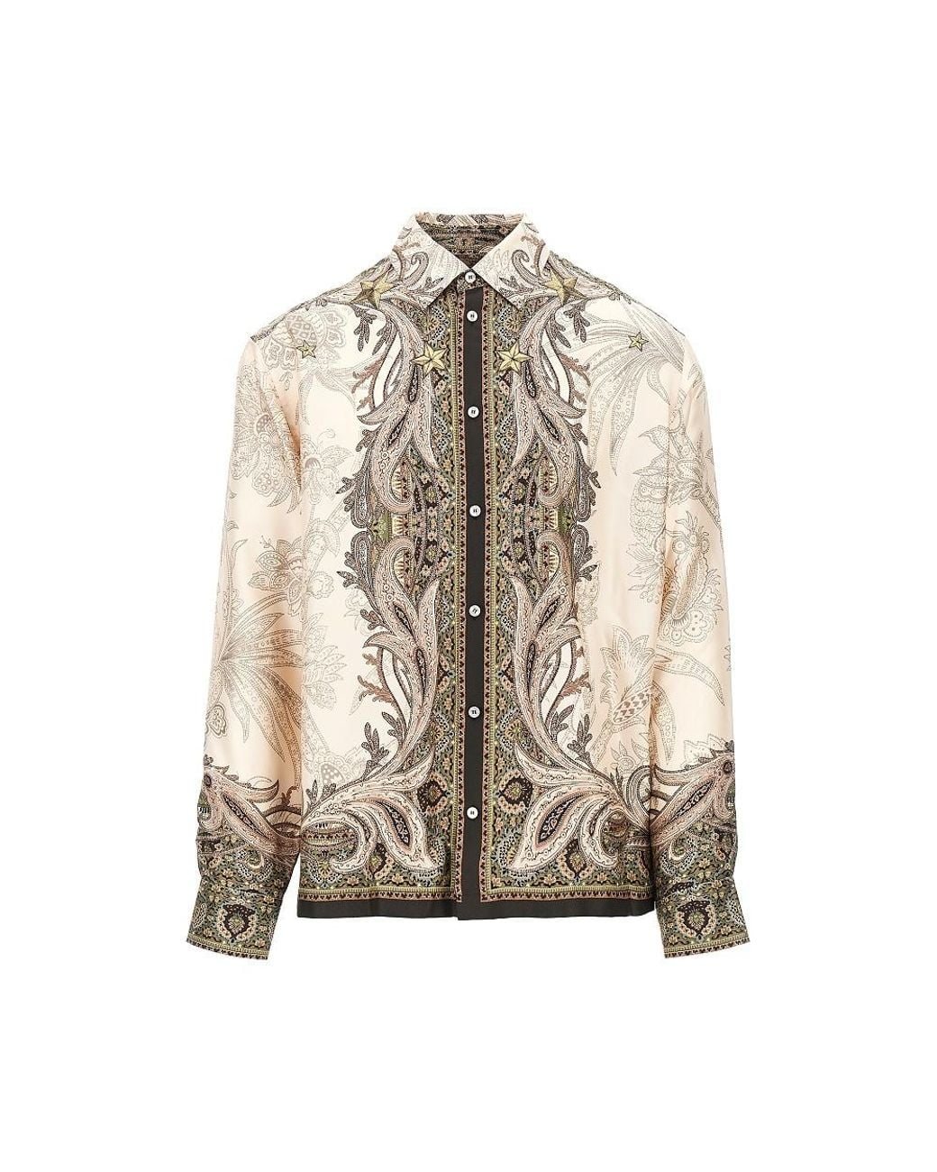 Etro Natural Printed Silk Shirt for men
