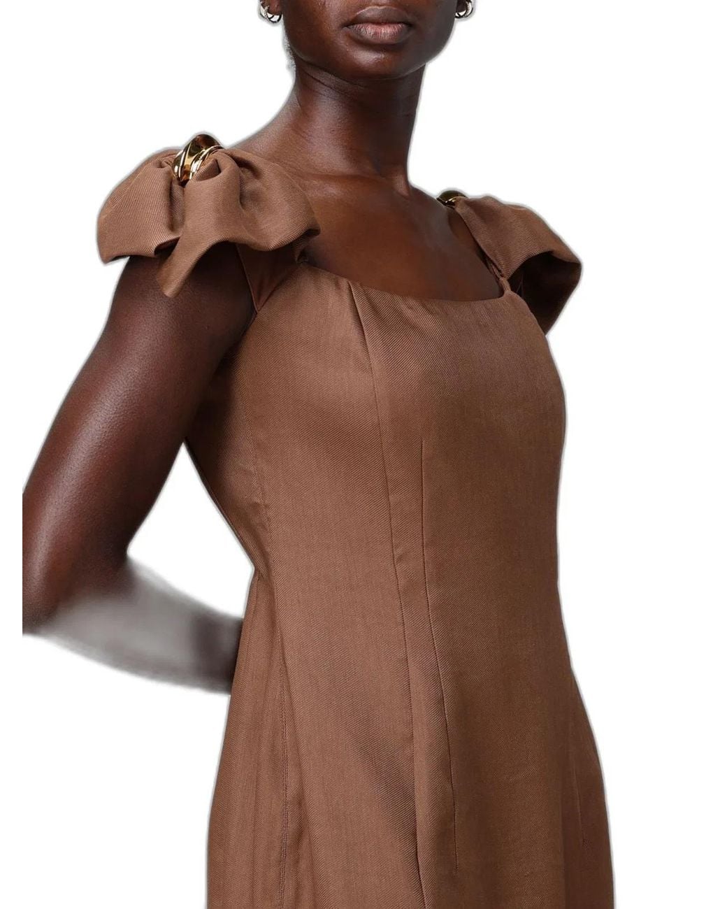 Elisabetta Franchi Brown Mini Naked Shoulders Dress