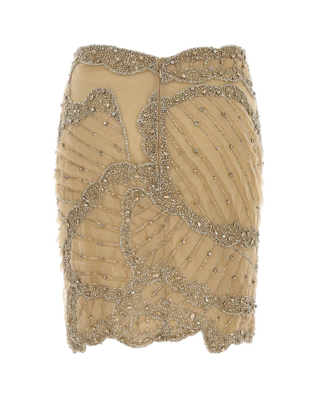 Costarellos Natural Odine Crystal Silkgeorgette Petal Miniskirt