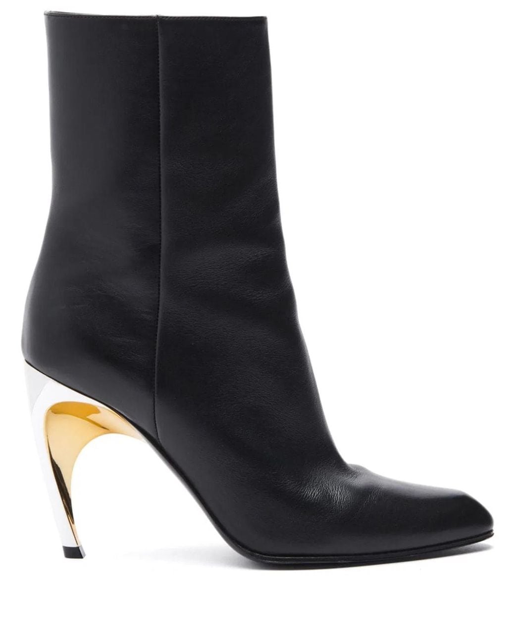 McQueen Black Almond Toe Leather Boots