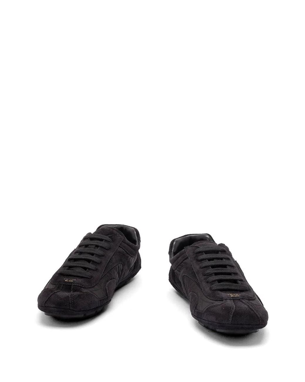 Prada Black Recycled Polyamide Recycled Polyester Calf Leather Flat Shoes for men