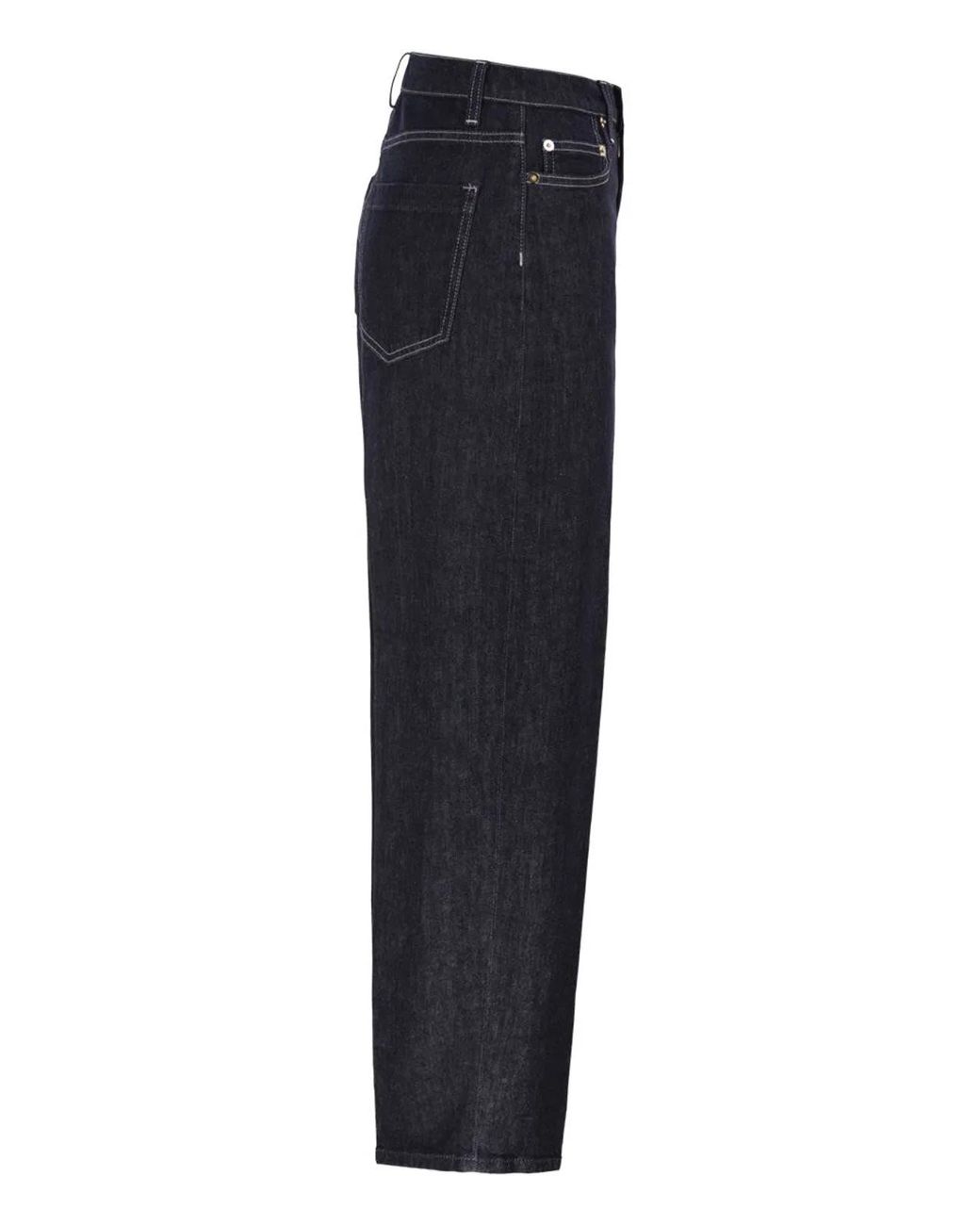 Fabiana Filippi Blue Wide-Leg Stretch Cotton Denim Jeans With Contrast Stitching