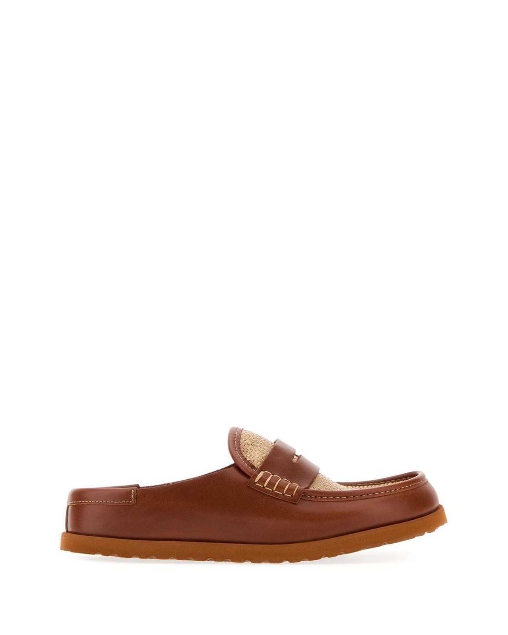 Birkenstock Brown Raffia And Nappa Leather Naples Slippers