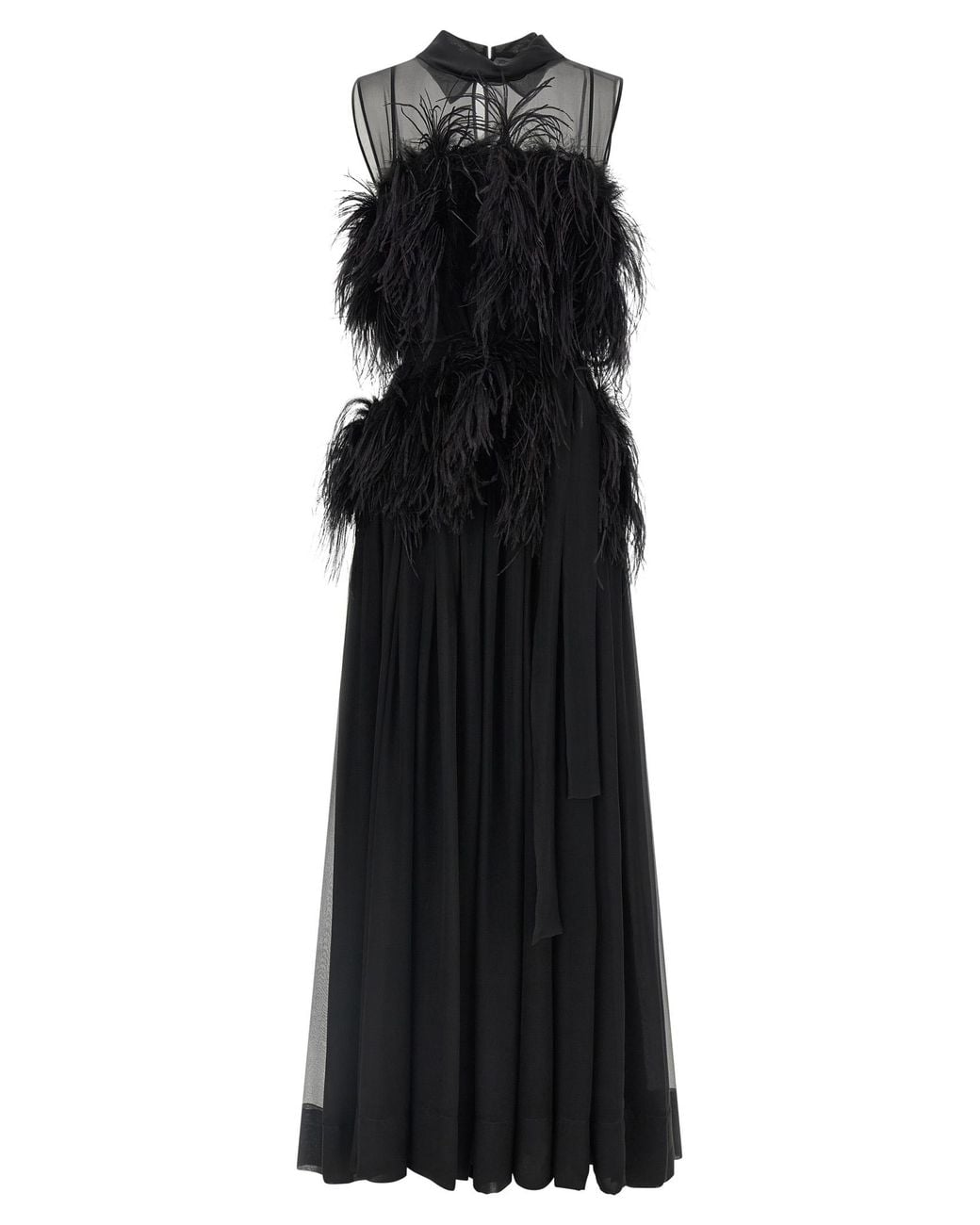 Alberta Ferretti Black Chiffon And Feather Dress