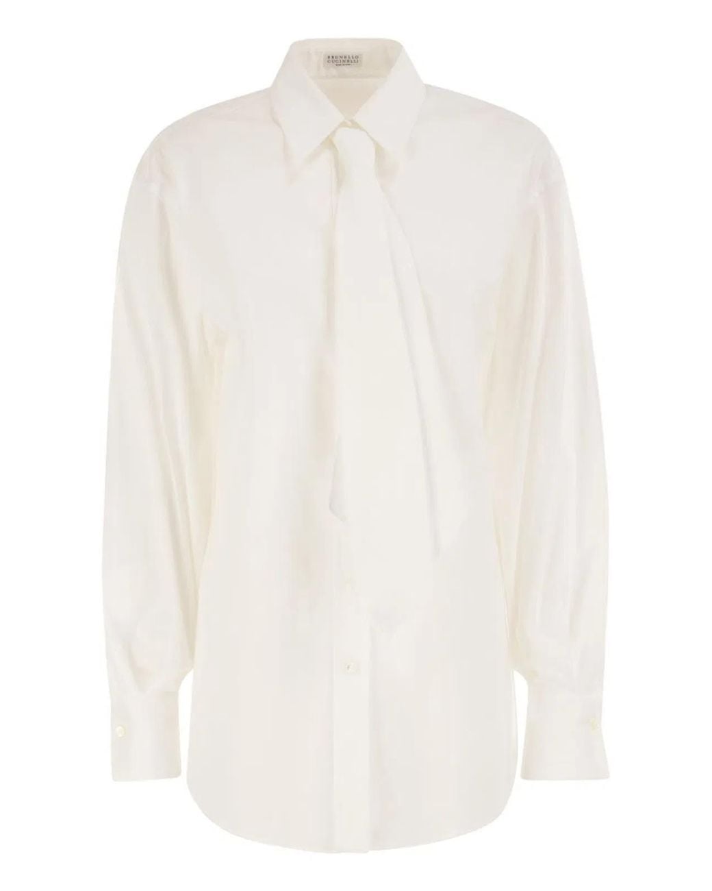 Brunello Cucinelli White Stretch Cotton Shirt With Tie
