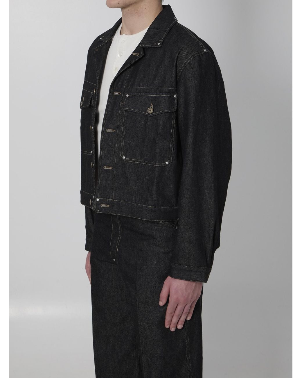 Lemaire Black Studded Denim Trucker Jacket for men