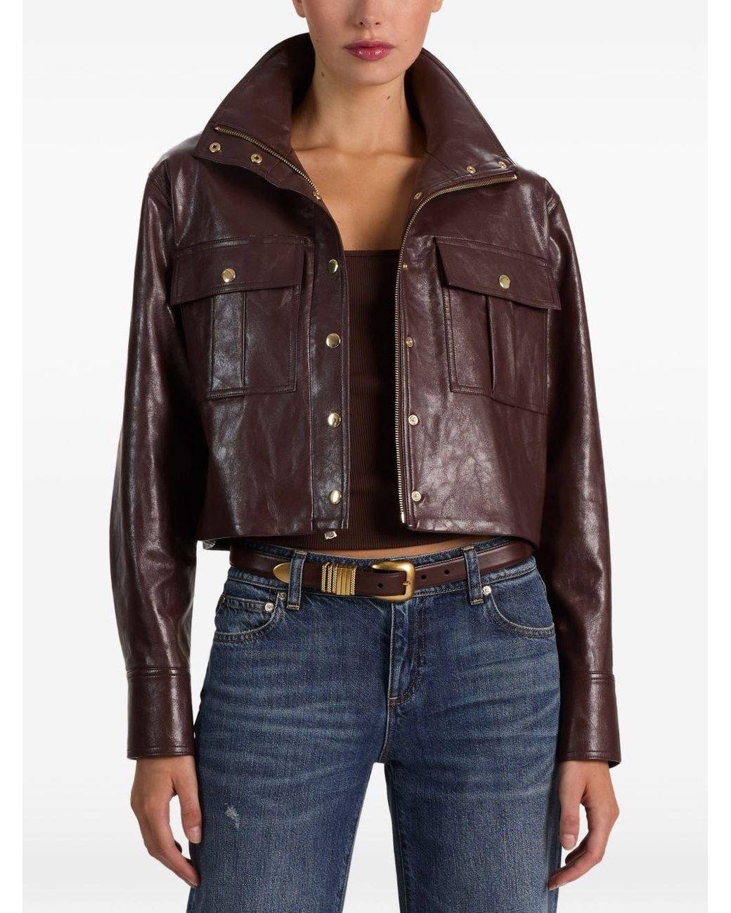 Alice + Olivia Brown James Vegan Leather Jacket