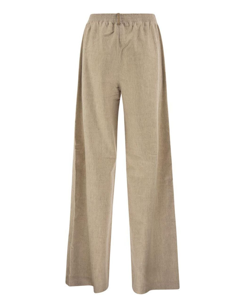 Fabiana Filippi Natural Virgin Wool Flannel Trousers With Elasticated Waistband