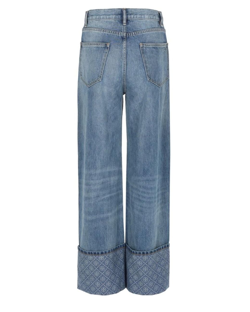 Tory Burch Blue Straight Leg Jeans With T Monogram Motif