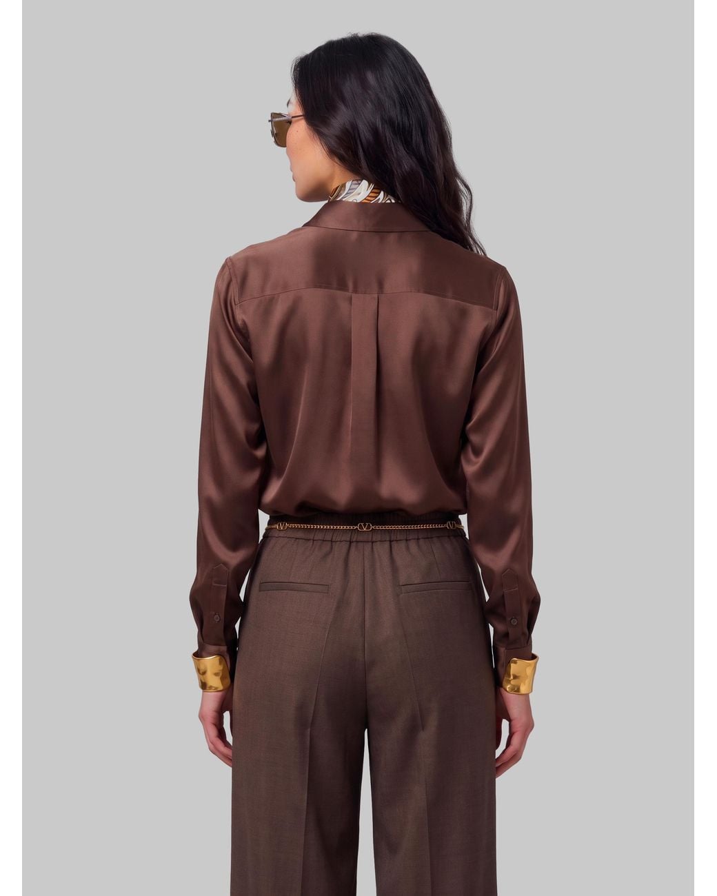 SUTTON NEW YORK Brown Stretch Silk Shirt