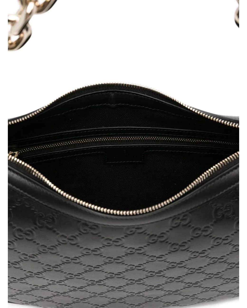 Gucci Black Gg Emblem Leather Shoulder Bag