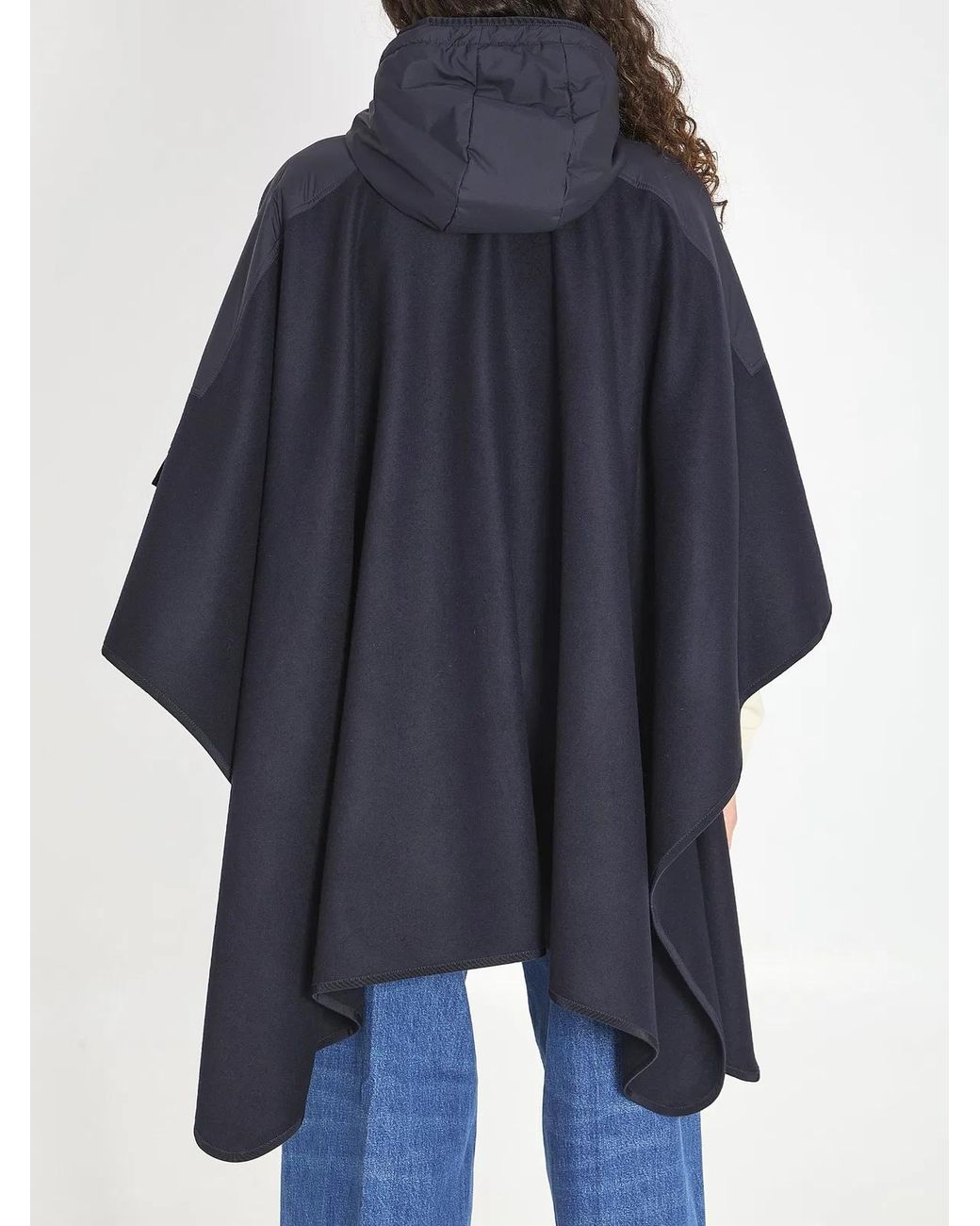 Moncler Blue Wool Hooded Zip-Up Cape