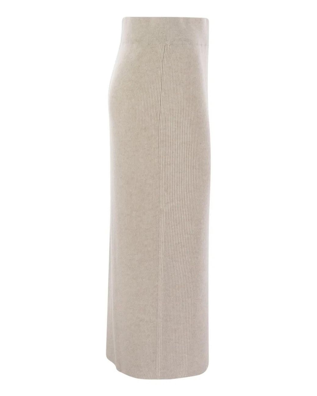 Brunello Cucinelli Natural Cashmere And Silk Ribbed Skirt