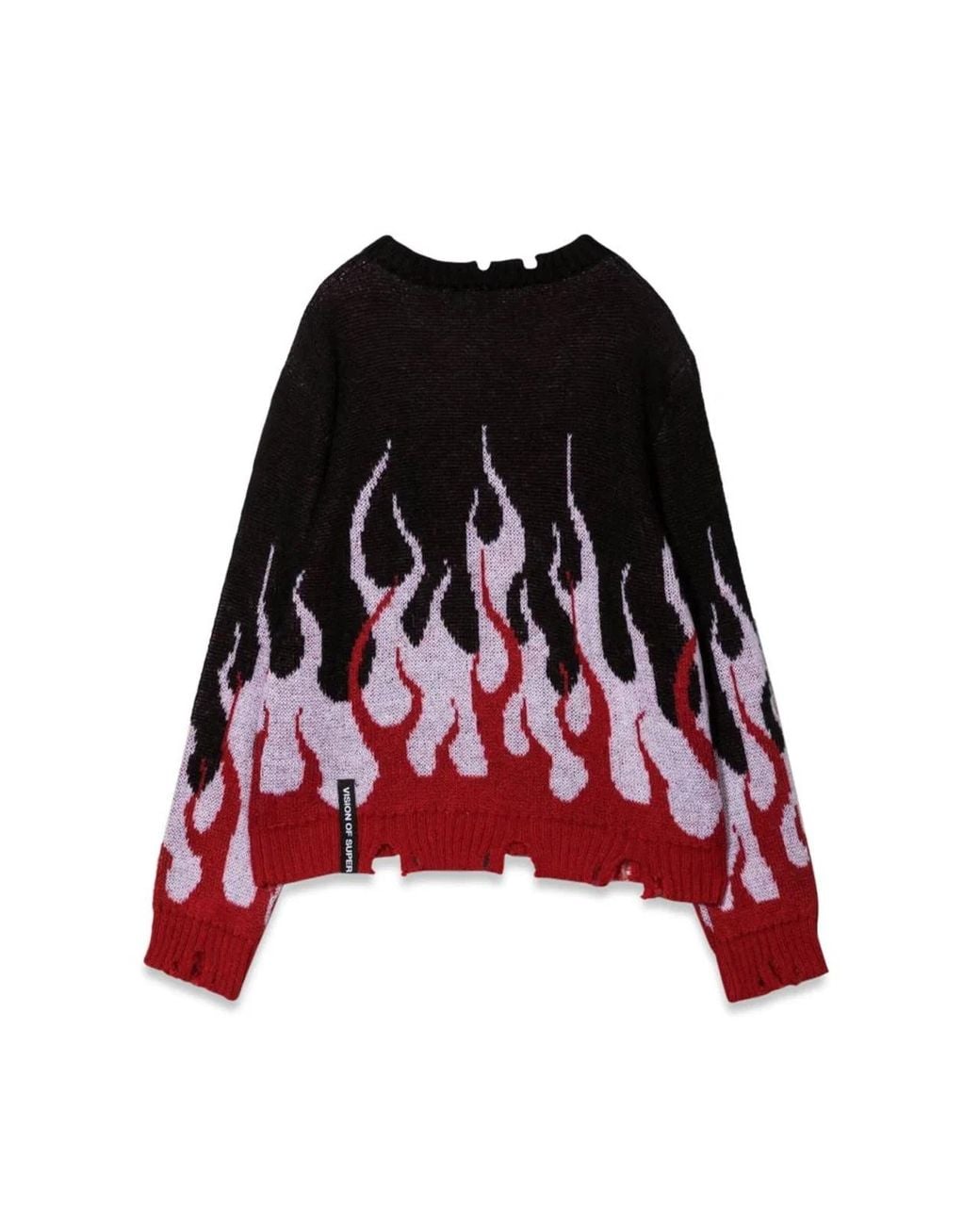 Vision Of Super Red Sweater With Double Flames
