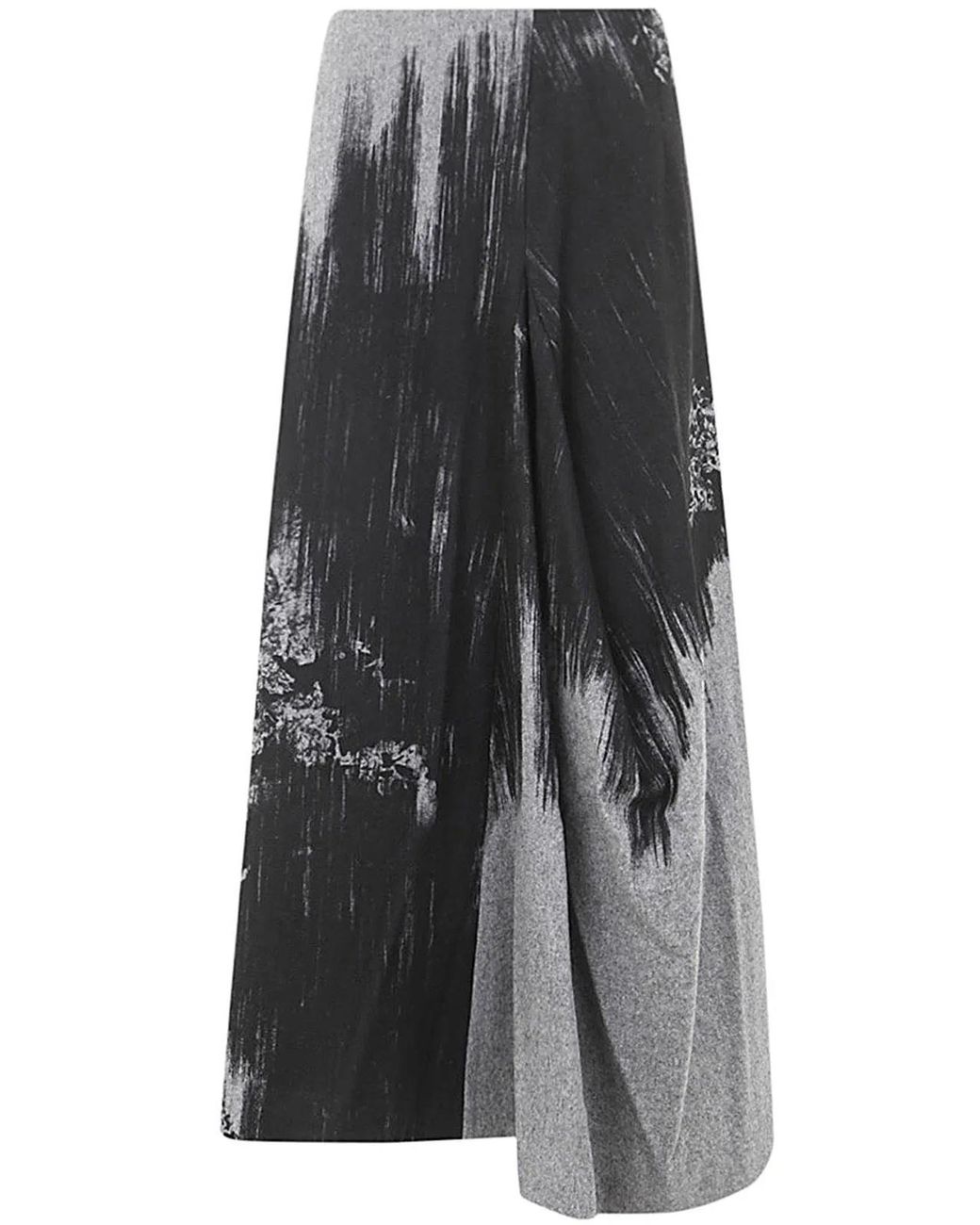 Y's Yohji Yamamoto Gray Y-Panelled Tuck Flare Sk