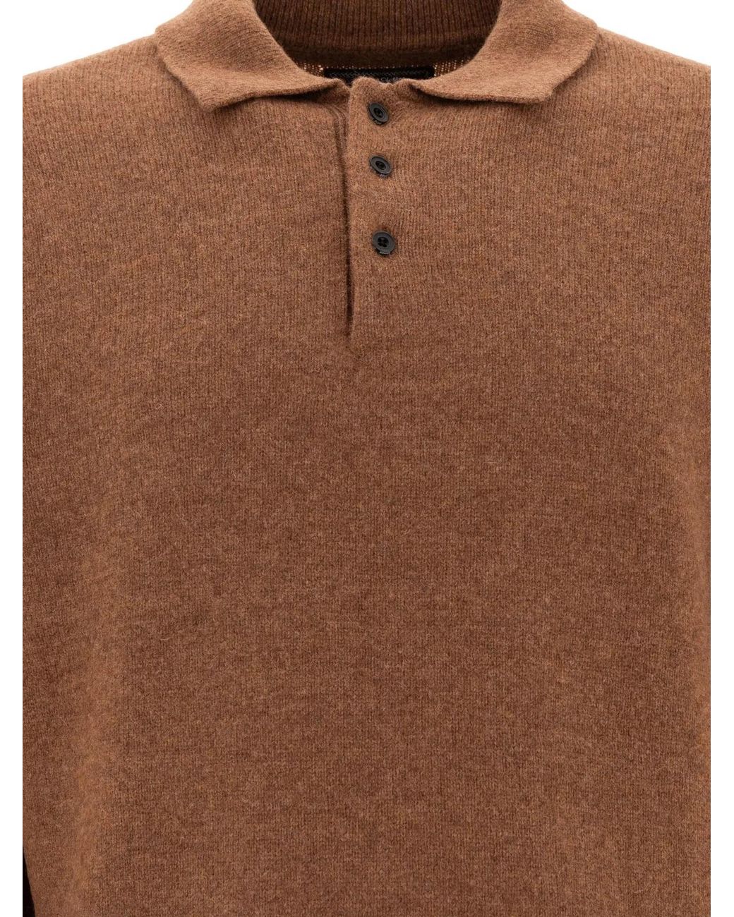 Beams Plus Brown Wool Polo Shirt for men