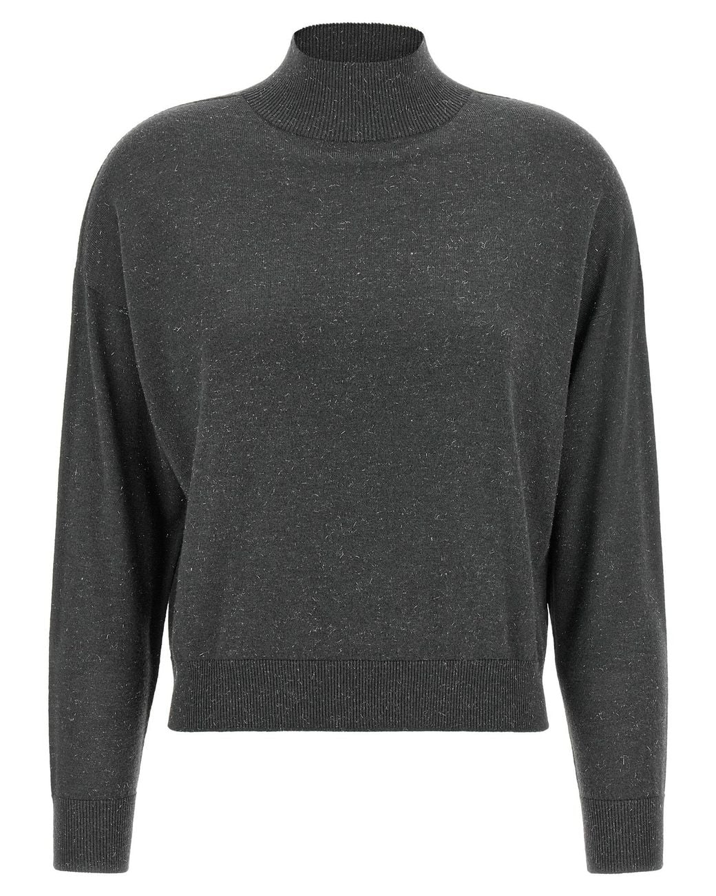 Peserico Gray Lamé Thread Turtleneck Sweater
